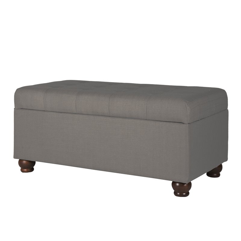 HomePop Traditional Fabric Tufted Large Storage Bench in Textured Gray