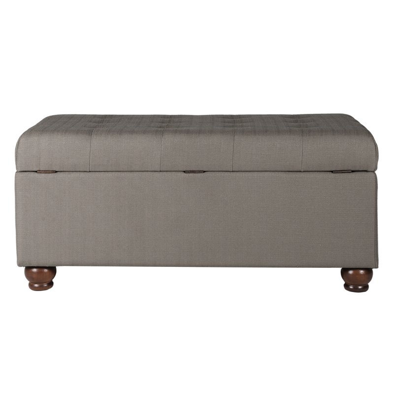 HomePop Traditional Fabric Tufted Large Storage Bench in Textured Gray