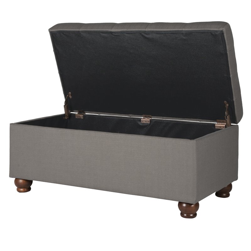 HomePop Traditional Fabric Tufted Large Storage Bench in Textured Gray