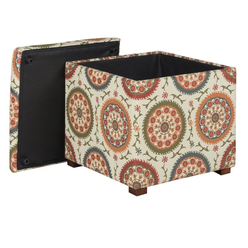 HomePop Transitional Fabric Storage Ottoman in Orange and Green