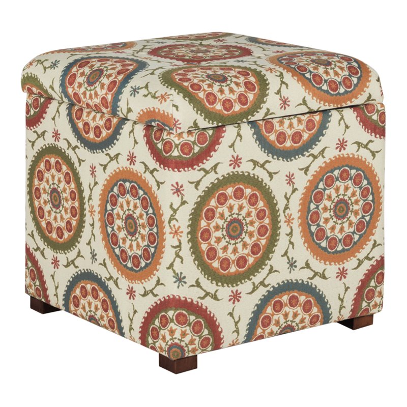 HomePop Transitional Fabric Storage Ottoman in Orange and Green