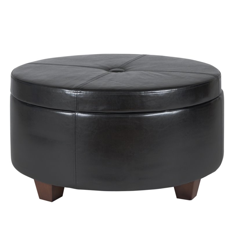 HomePop Winston Faux Leather Button-top Large Storage Ottoman in Black
