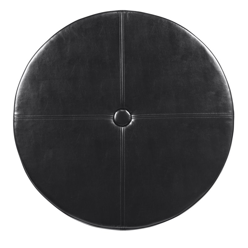 HomePop Winston Faux Leather Button-top Large Storage Ottoman in Black