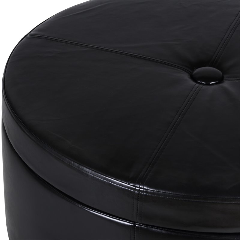 HomePop Winston Faux Leather Button-top Large Storage Ottoman in Black
