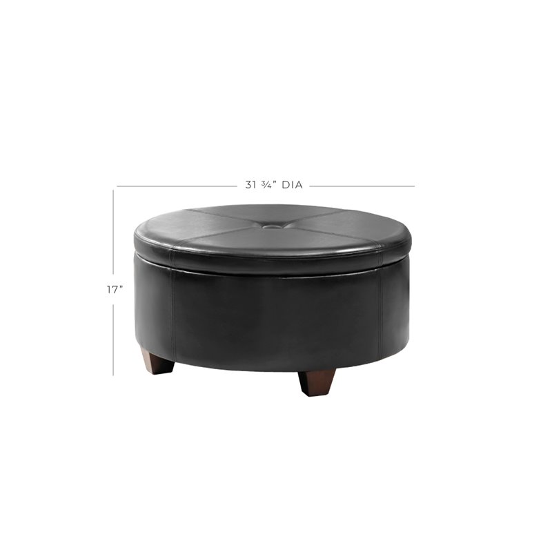 HomePop Winston Faux Leather Button-top Large Storage Ottoman in Black