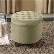 HomePop Round Transitional Wood and Velvet Ottoman with Storage in Brown