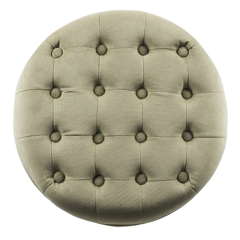 HomePop Round Transitional Wood and Velvet Ottoman with Storage in Brown