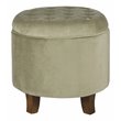 HomePop Round Transitional Wood and Velvet Ottoman with Storage in Brown