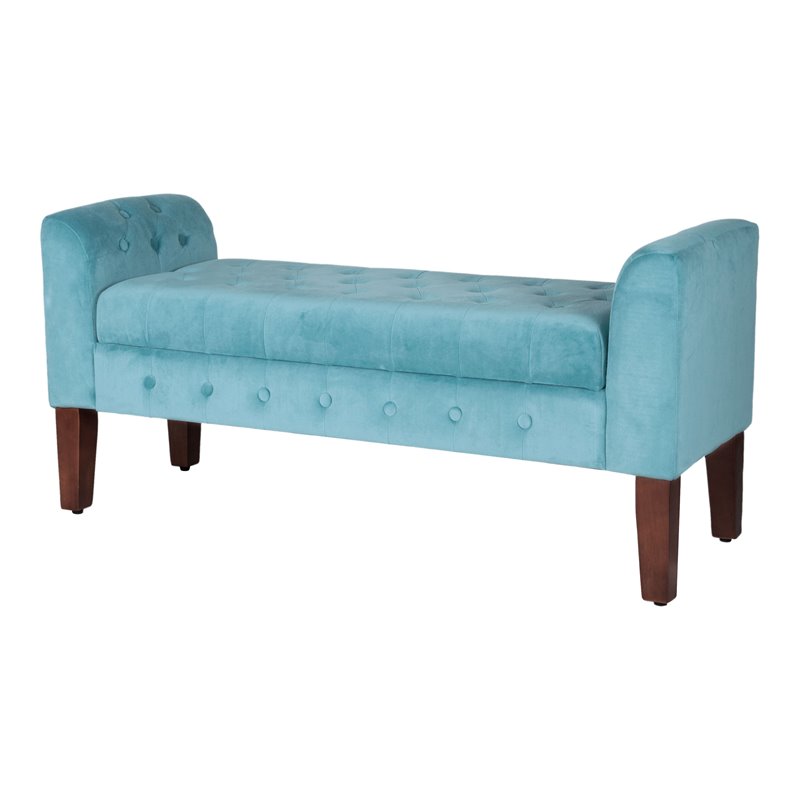 HomePop Traditional Velvet Tufted Storage Bench and Settee in Blue