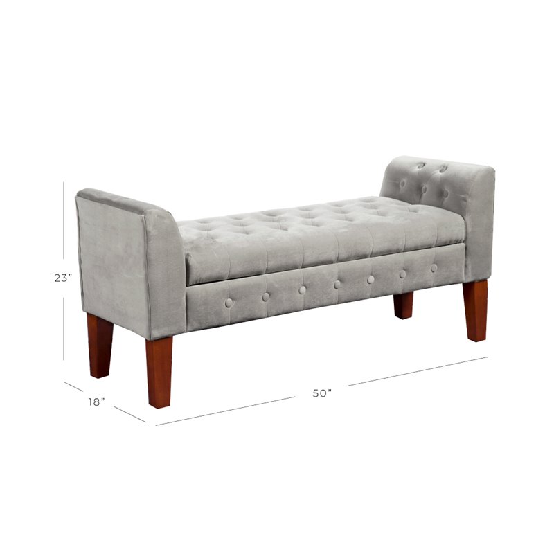 HomePop Traditional Velvet Tufted Storage Bench and Settee in Gray