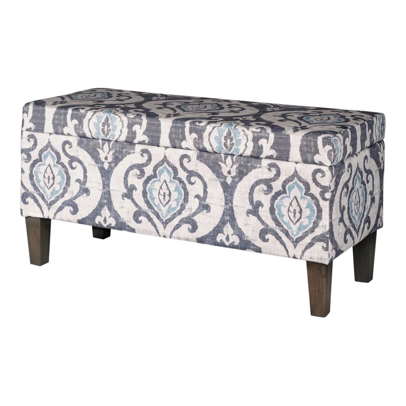 HomePop Transitional Fabric Large Decorative Storage Bench in Blue