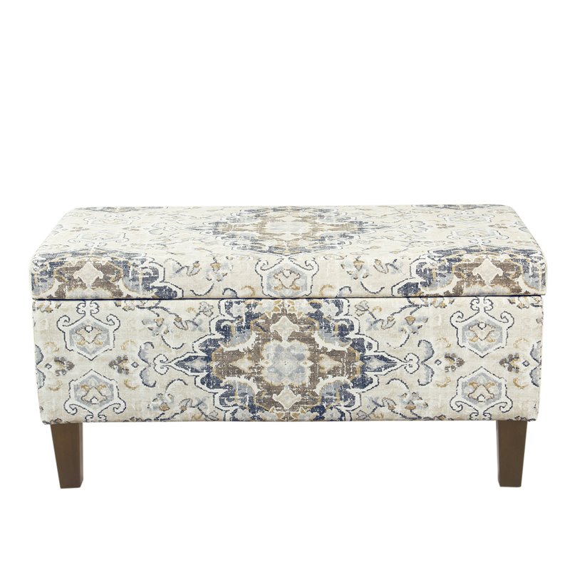 HomePop Transitional Fabric Large Decorative Storage Bench in Cream