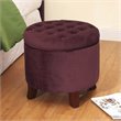 HomePop Round Transitional Wood and Velvet Ottoman with Storage in Red