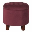 HomePop Round Transitional Wood and Velvet Ottoman with Storage in Red