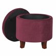 HomePop Round Transitional Wood and Velvet Ottoman with Storage in Red