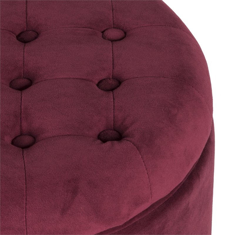 HomePop Round Transitional Wood and Velvet Ottoman with Storage in Red