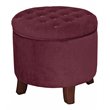 HomePop Round Transitional Wood and Velvet Ottoman with Storage in Red