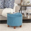 HomePop Round Transitional Wood and Velvet Ottoman with Storage in Blue