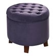 HomePop Round Transitional Wood and Velvet Ottoman with Storage in Purple