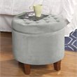 HomePop Round Transitional Wood and Velvet Ottoman with Storage in Gray