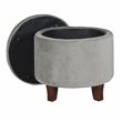 HomePop Round Transitional Wood and Velvet Ottoman with Storage in Gray