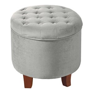 HomePop Round Transitional Wood and Velvet Ottoman with Storage in Gray