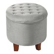 HomePop Round Transitional Wood and Velvet Ottoman with Storage in Gray