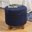 HomePop Round Transitional Wood and Velvet Ottoman with Storage in Dark Blue
