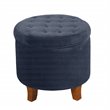 HomePop Round Transitional Wood and Velvet Ottoman with Storage in Dark Blue