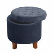 HomePop Round Transitional Wood and Velvet Ottoman with Storage in Dark Blue