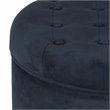 HomePop Round Transitional Wood and Velvet Ottoman with Storage in Dark Blue