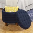 HomePop Round Transitional Wood and Velvet Ottoman with Storage in Dark Blue