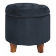 HomePop Round Transitional Wood and Velvet Ottoman with Storage in Dark Blue