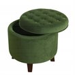 HomePop Round Transitional Wood and Velvet Storage Ottoman in Green