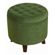 HomePop Round Transitional Wood and Velvet Storage Ottoman in Green