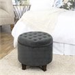 HomePop Round Transitional Wood and Velvet Storage Ottoman in Gray