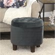 HomePop Round Transitional Wood and Velvet Storage Ottoman in Gray