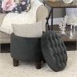 HomePop Round Transitional Wood and Velvet Storage Ottoman in Gray