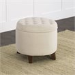 HomePop Round Transitional Wood and Velvet Storage Ottoman in Cream