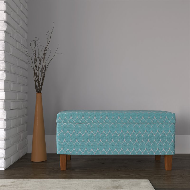 HomePop Transitional Fabric Textured Large Storage Bench in Teal Blue