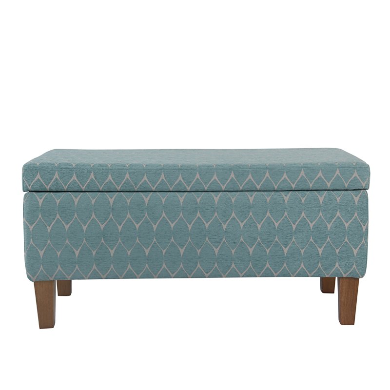 HomePop Transitional Fabric Textured Large Storage Bench in Teal Blue