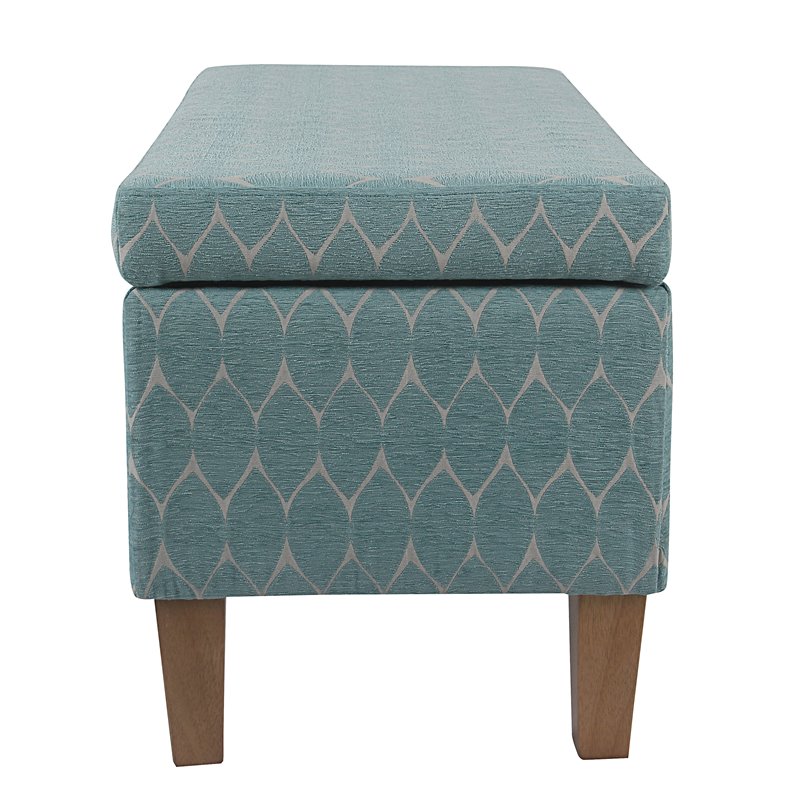 HomePop Transitional Fabric Textured Large Storage Bench in Teal Blue