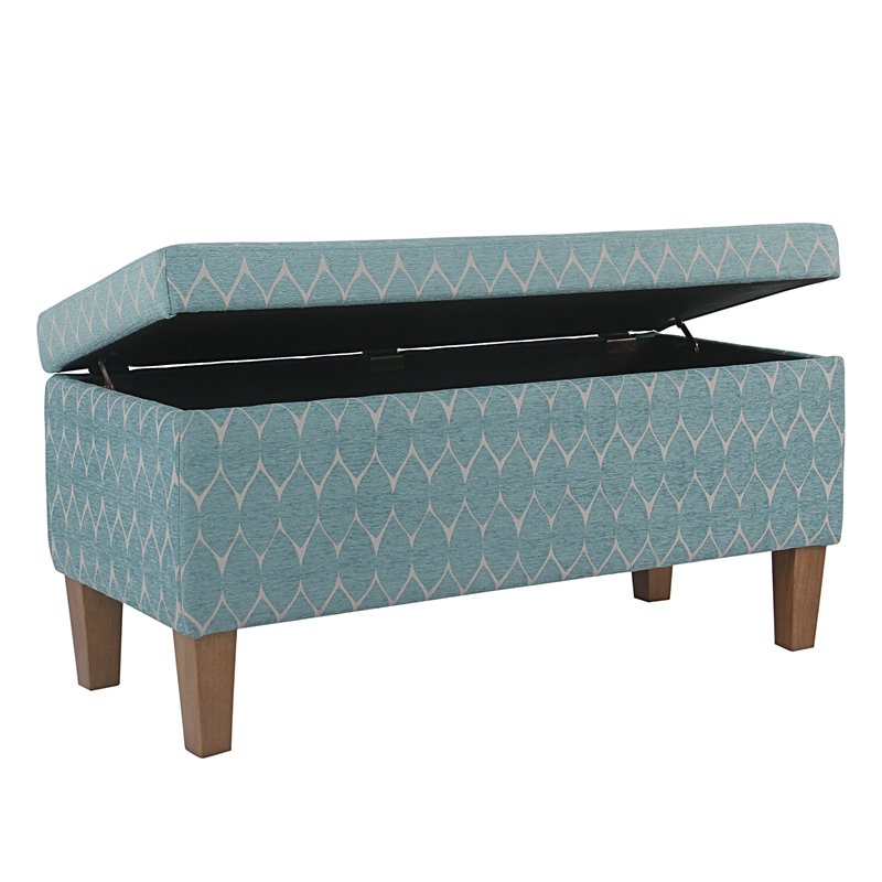 HomePop Transitional Fabric Textured Large Storage Bench in Teal Blue
