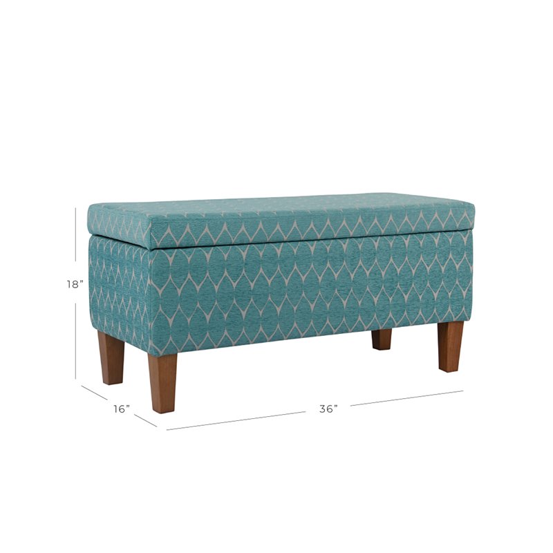 HomePop Transitional Fabric Textured Large Storage Bench in Teal Blue