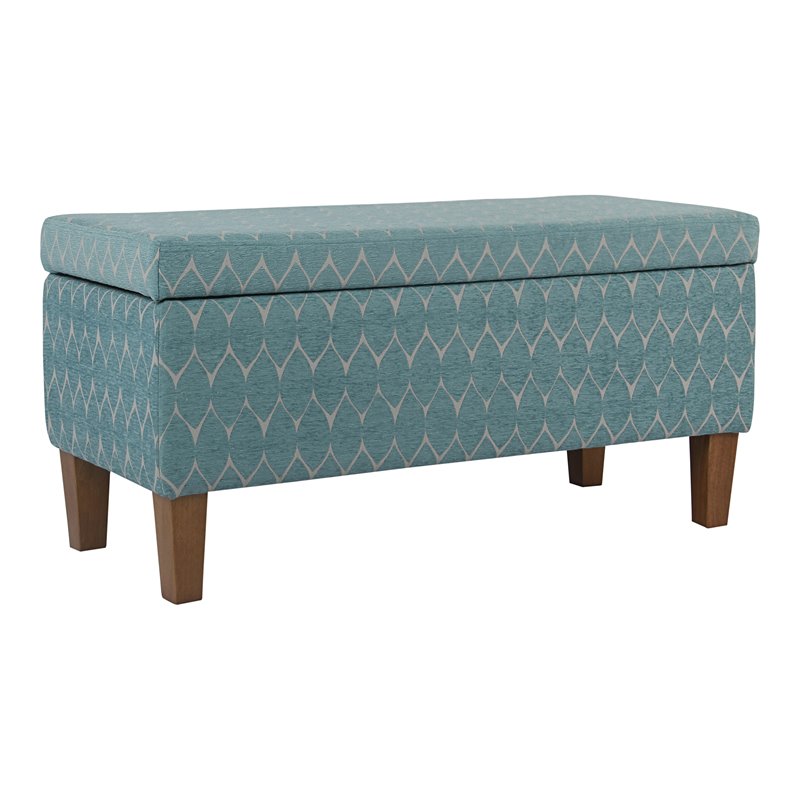 HomePop Transitional Fabric Textured Large Storage Bench in Teal Blue