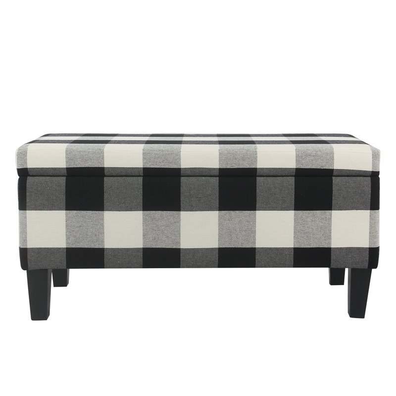 HomePop Fabric Plaid Pattern Large Decorative Storage Bench in Black
