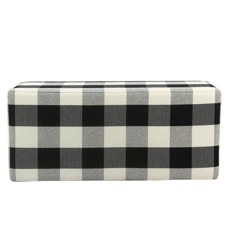HomePop Fabric Plaid Pattern Large Decorative Storage Bench in Black