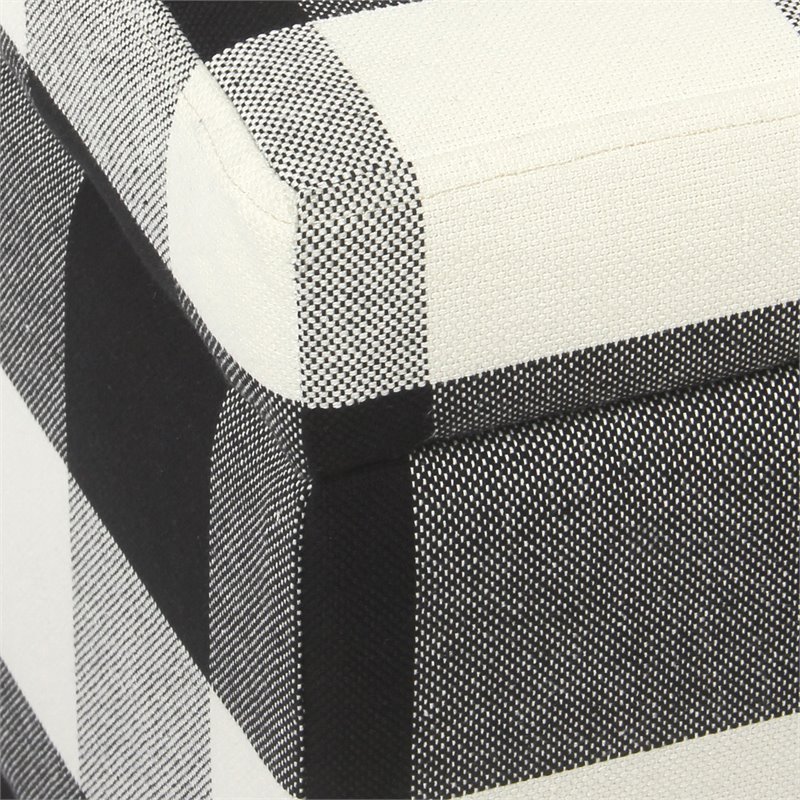 HomePop Fabric Plaid Pattern Large Decorative Storage Bench in Black