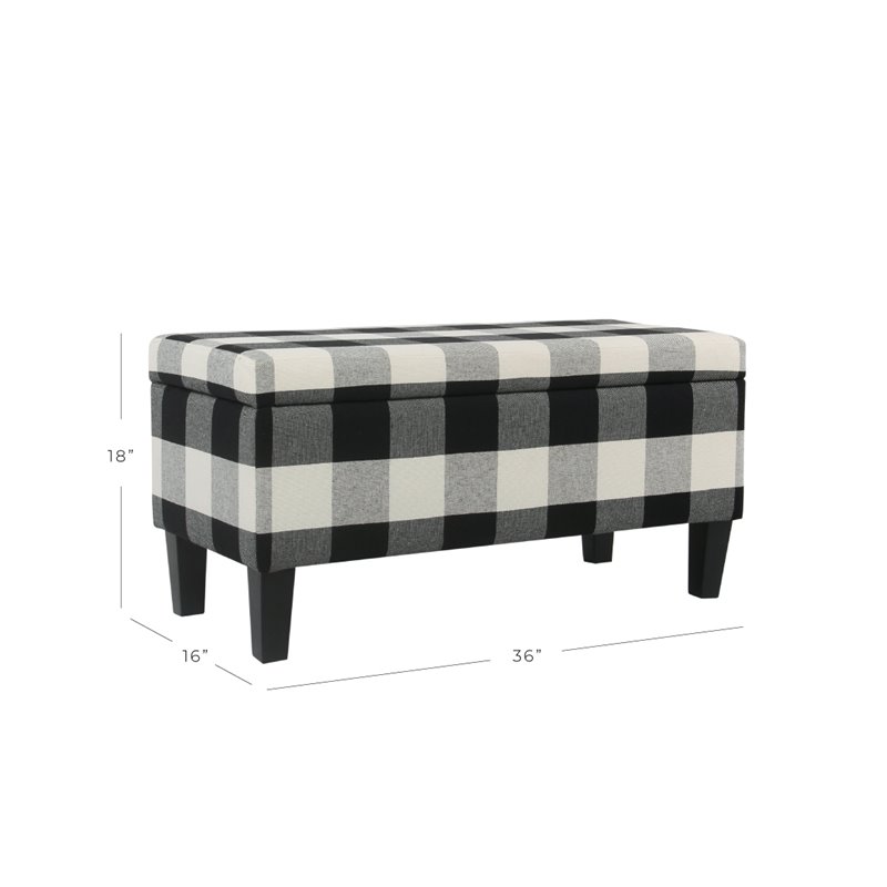 HomePop Fabric Plaid Pattern Large Decorative Storage Bench in Black
