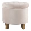 HomePop Round Transitional Wood and Velvet Storage Ottoman in Pink